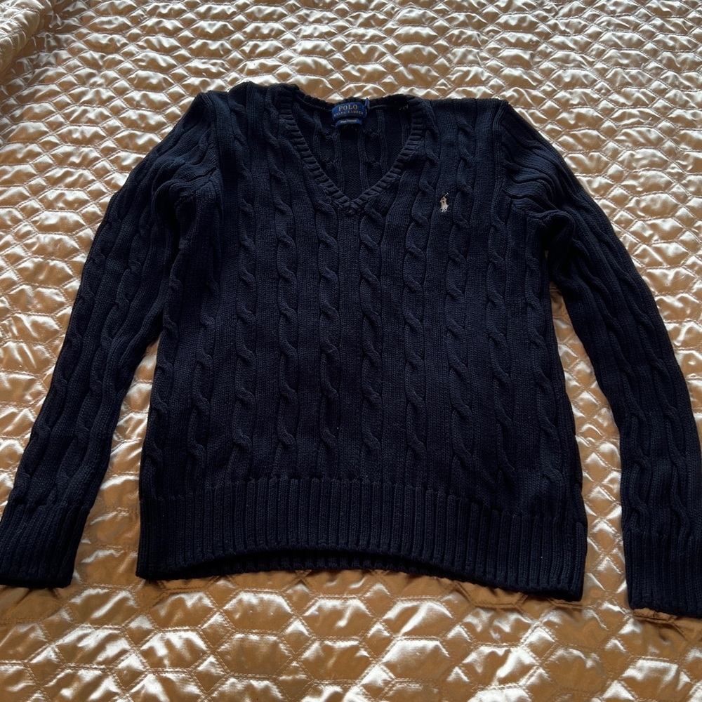Ralph Lauren Cable-Knit V-Neck Sweater Large